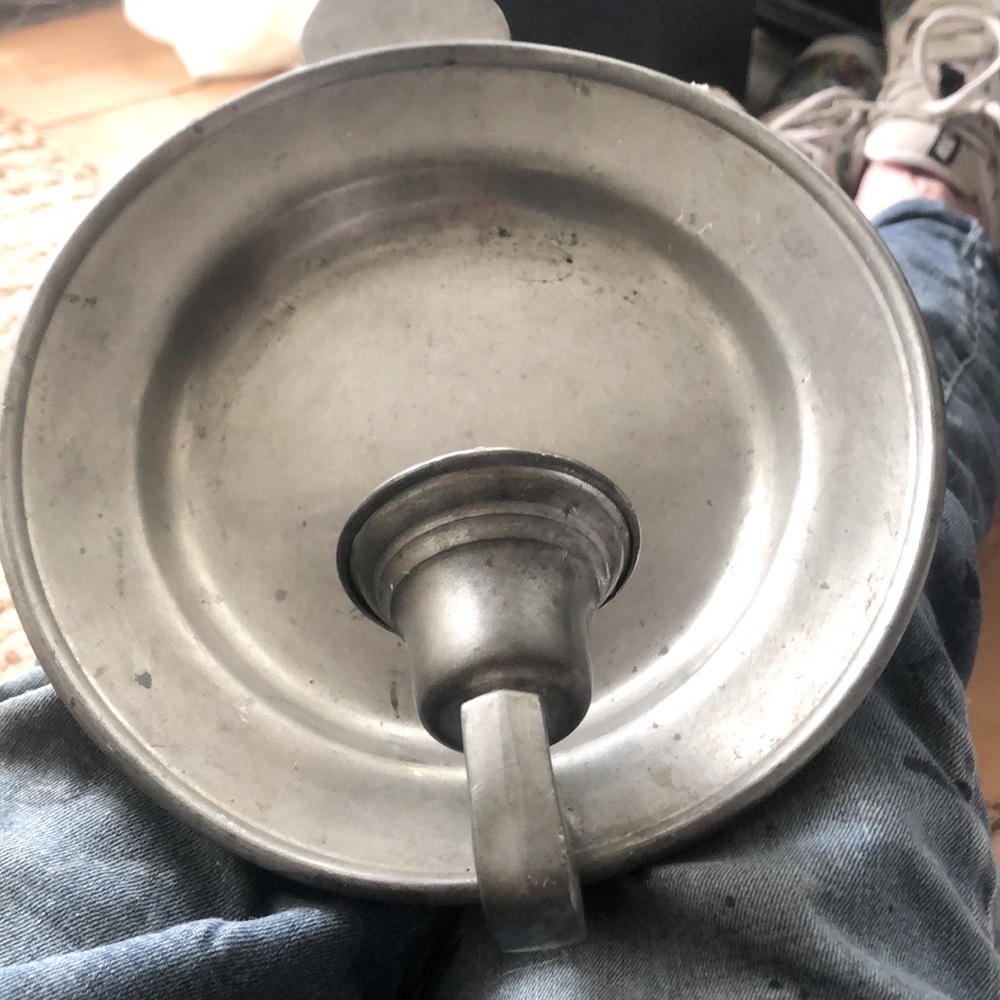 Nantucket Pewter handmade candle holder with reflective plate